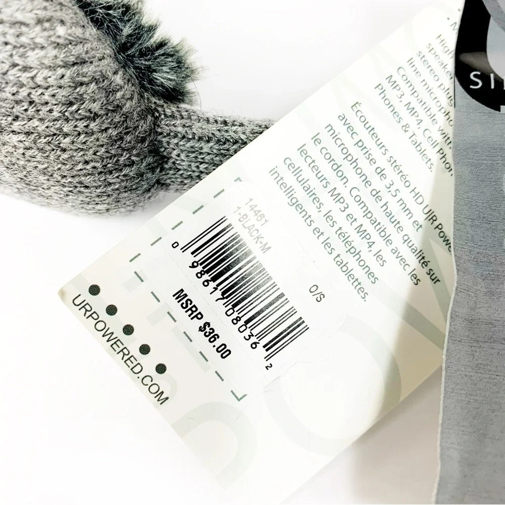 Touchscreen Grey Fleece Lined Gloves | Earmuff Audio Headphones Cords Included